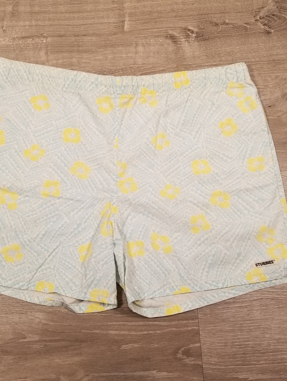 VTG Stubbies Shorts Mens 38 Gray  Yellow 70s Australia Stretch Waist Pocket